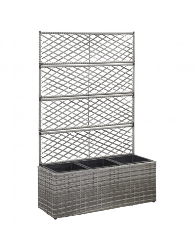 Letto Rialzato a Traliccio 3 Vasi 83x30x130cm Polyrattan Grigio