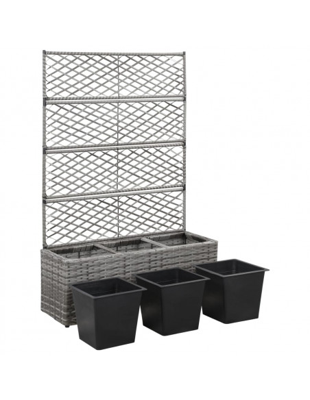 Letto Rialzato a Traliccio 3 Vasi 83x30x130cm Polyrattan Grigio