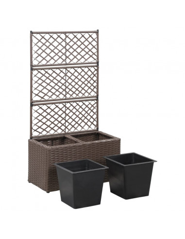 Letto Rialzato Traliccio 2 Vasi 58x30x107 cm Polyrattan Marrone