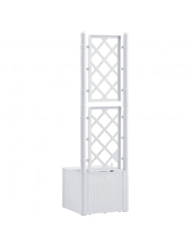 Letto Rialzato da Giardino con Graticcio e Irrigazione Bianco