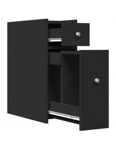 Armadietto da Bagno Stretto con Ruote Nero in Truciolato 2