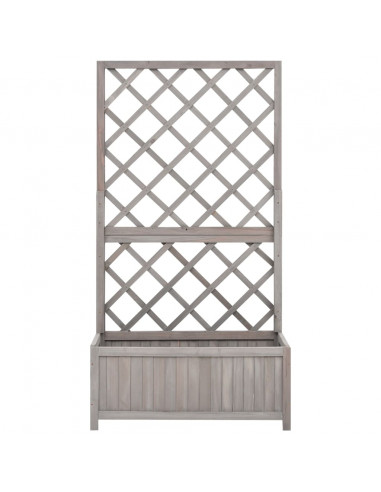 Fioriera con Traliccio Grigia 70x30x135 cm in Massello di Abete