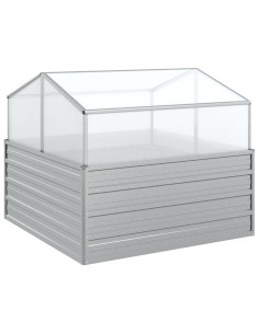 Letto Rialzato da Giardino con Serra 100x100x85 cm Argento 2