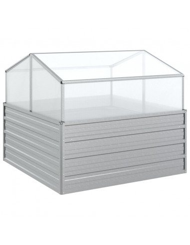 Letto Rialzato da Giardino con Serra 100x100x85 cm Argento