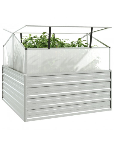 Letto Rialzato da Giardino con Serra 100x100x85 cm Argento