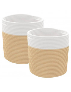 Cestini Portaoggetti 2pz Beige e Bianco Ø28x28 cm in Cotone 2