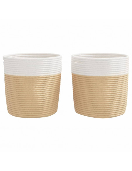 Cestini Portaoggetti 2pz Beige e Bianco Ø28x28 cm in Cotone
