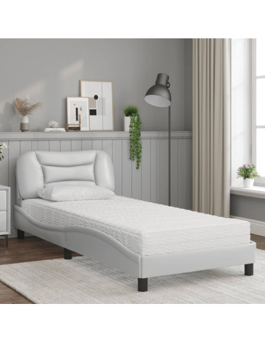 Letto con Materasso Bianco 90x200 cm in Similpelle