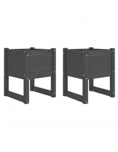 Fioriere 2 pz Grigio 40x40x52,5 cm in Legno Massello di Pino 2