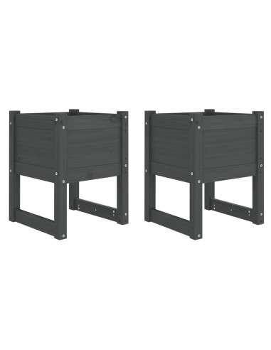 Fioriere 2 pz Grigio 40x40x52,5 cm in Legno Massello di Pino