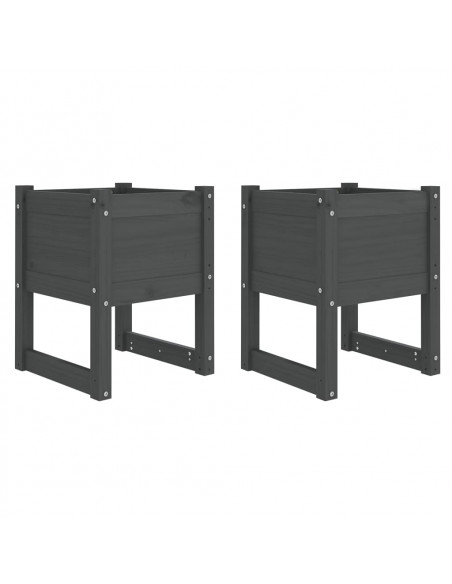 Fioriere 2 pz Grigio 40x40x52,5 cm in Legno Massello di Pino