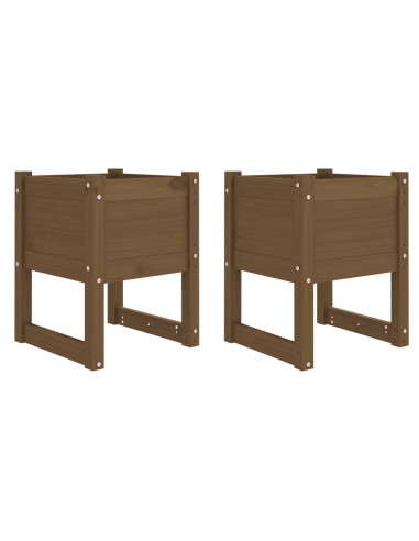 Fioriere 2 pz Miele 40x40x52,5 cm in Legno Massello di Pino