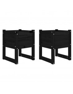 Fioriere 2 pz Nero 40x40x52,5 cm in Legno Massello di Pino 2