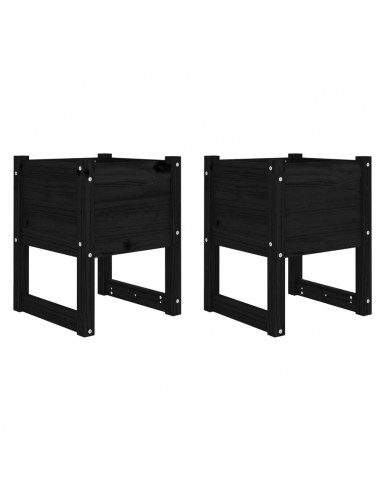 Fioriere 2 pz Nero 40x40x52,5 cm in Legno Massello di Pino