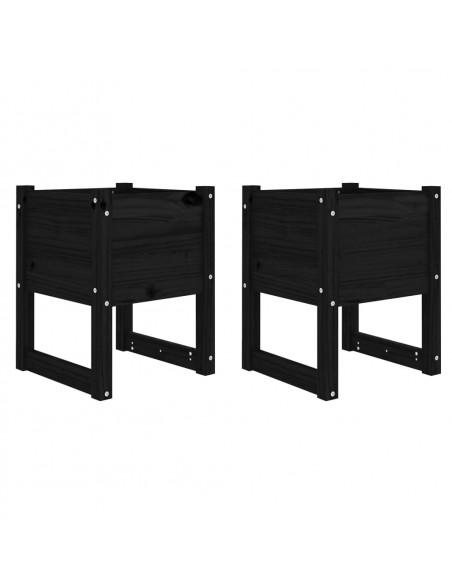 Fioriere 2 pz Nero 40x40x52,5 cm in Legno Massello di Pino