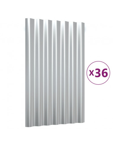 Pannelli Tetto 36pz Acciaio Verniciato Polvere Argento 60x36 cm