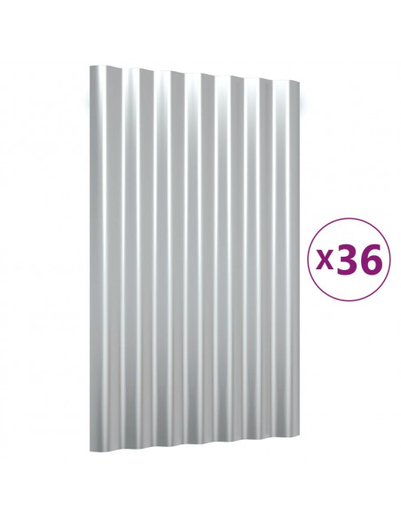 Pannelli Tetto 36pz Acciaio Verniciato Polvere Argento 60x36 cm