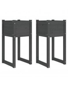 Fioriere 2 pz Grigio 40x40x81 cm in Legno Massello di Pino 2