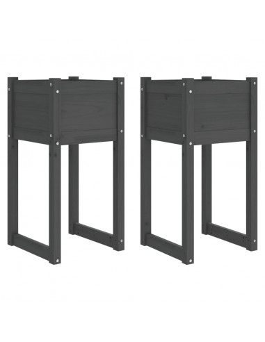 Fioriere 2 pz Grigio 40x40x81 cm in Legno Massello di Pino