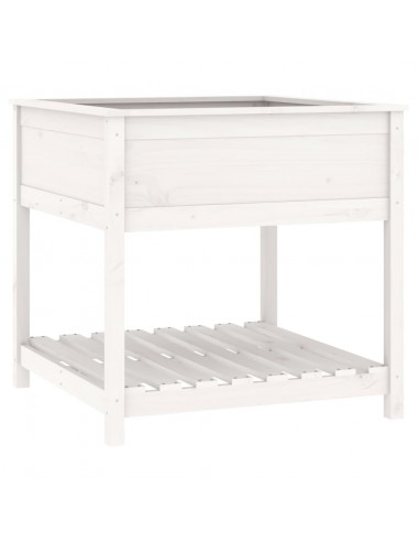 Fioriera con Mensola Bianca 82,5x82,5x81 cm Legno Massello Pino