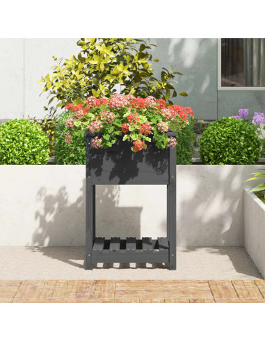 Fioriera con Mensola Grigia 54x54x81 cm Legno Massello di Pino