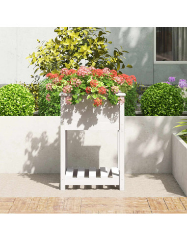 Fioriera con Mensola Bianca 54x54x81 cm Legno Massello di Pino