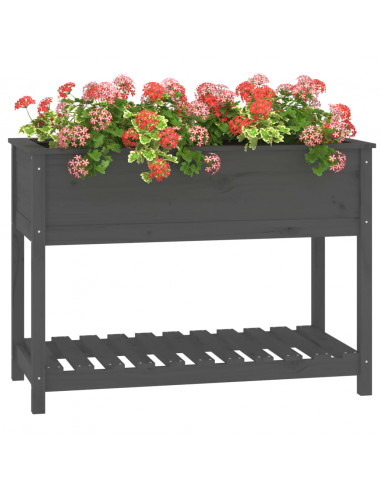 Fioriera con Mensola Grigia 111,5x54x81 cm Legno Massello Pino