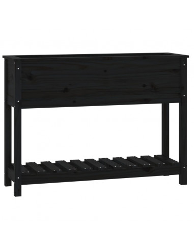 Fioriera con Mensola Nera 111,5x34,5x81 cm Legno Massello Pino