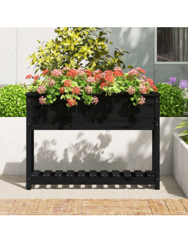 Fioriera con Mensola Nera 111,5x34,5x81 cm Legno Massello Pino