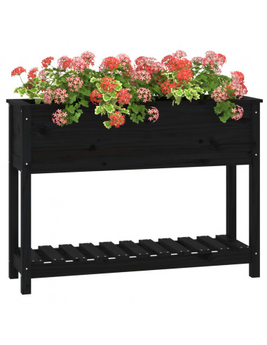 Fioriera con Mensola Nera 111,5x34,5x81 cm Legno Massello Pino