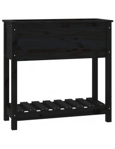 Fioriera con Mensola Nera 82,5x34,5x81cm Legno Massello di Pino 2