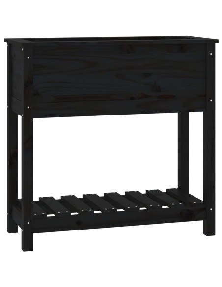 Fioriera con Mensola Nera 82,5x34,5x81cm Legno Massello di Pino