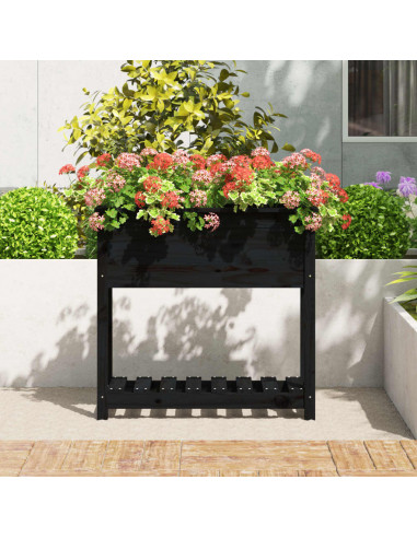 Fioriera con Mensola Nera 82,5x34,5x81cm Legno Massello di Pino