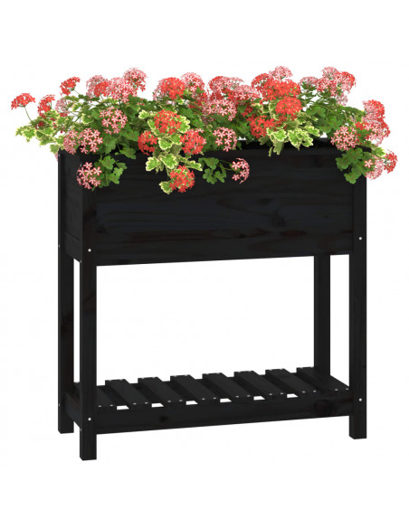 Fioriera con Mensola Nera 82,5x34,5x81cm Legno Massello di Pino