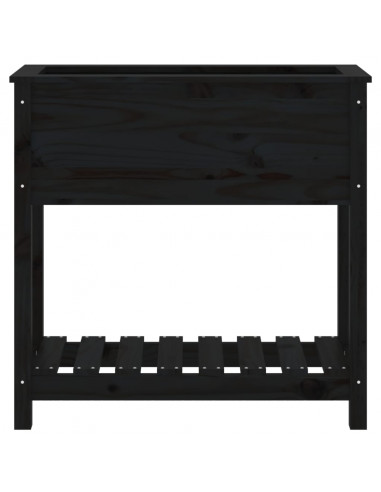 Fioriera con Mensola Nera 82,5x34,5x81cm Legno Massello di Pino