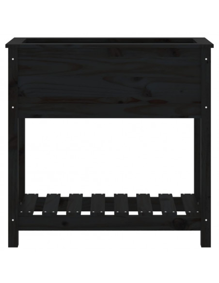Fioriera con Mensola Nera 82,5x34,5x81cm Legno Massello di Pino