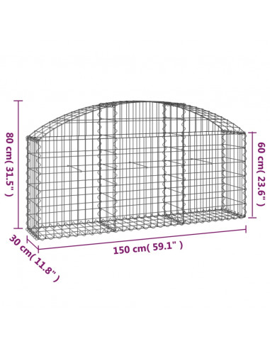 Cesto Gabbione ad Arco 150x30x60/80 cm Ferro Zincato