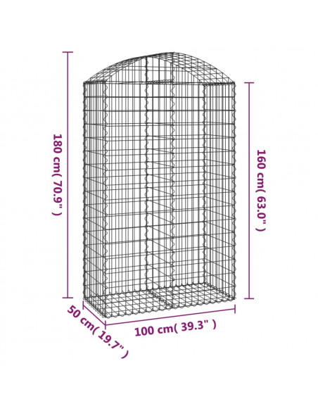 Cesto Gabbione ad Arco 100x50x160/180 cm Ferro Zincato