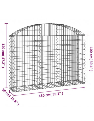 Cesto Gabbione ad Arco 150x30x100/120 cm Ferro Zincato