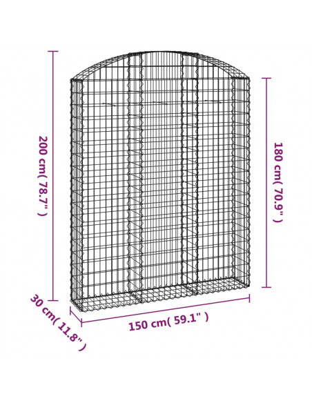 Cesto Gabbione ad Arco 150x30x180/200 cm Ferro Zincato