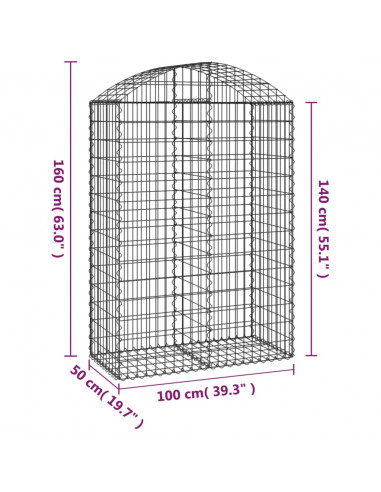 Cesto Gabbione ad Arco 100x50x140/160 cm Ferro Zincato