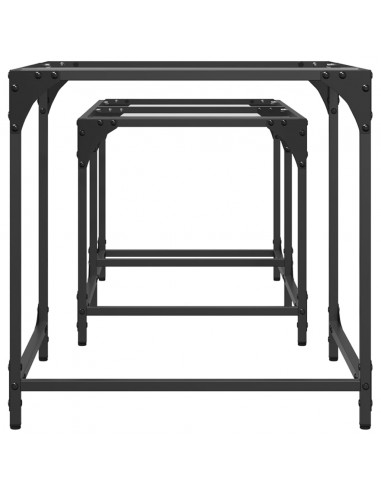 Tavolini Impilabili 2pz con Piano Vetro Trasparente in Acciaio