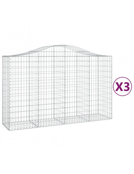 Cesti Gabbioni ad Arco 3 pz 200x50x120/140 cm Ferro Zincato