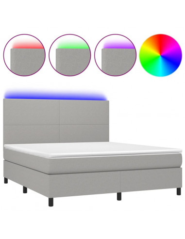 Letto a Molle Materasso e LED Grigio Chiaro 180x200 cm Tessuto