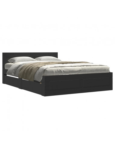 Giroletto con Testiera Nero 120x190 cm in Legno Multistrato