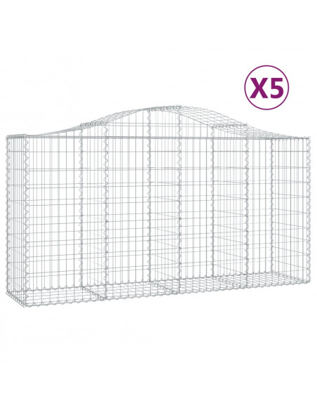 Cesti Gabbioni ad Arco 5 pz 200x50x100/120 cm Ferro Zincato
