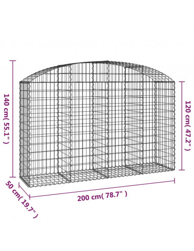 Cesto Gabbione ad Arco 200x50x120/140 cm Ferro Zincato