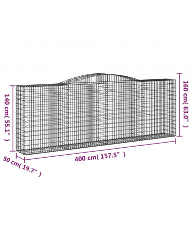 Cesto Gabbione ad Arco 400x50x140/160 cm Ferro Zincato