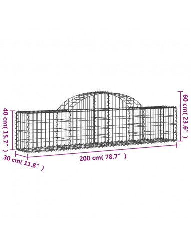 Cesto Gabbione ad Arco 200x30x40/60 cm Ferro Zincato