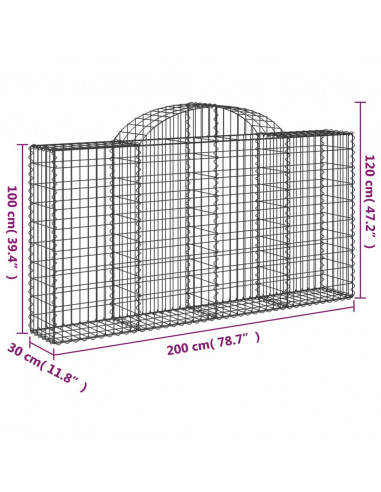 Cesto Gabbione ad Arco 200x30x100/120 cm Ferro Zincato